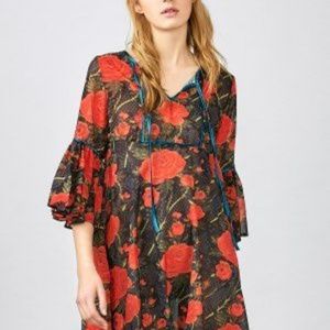 Zaful Red Floral 3/4 Sleeve Tunic Blouse / Dress